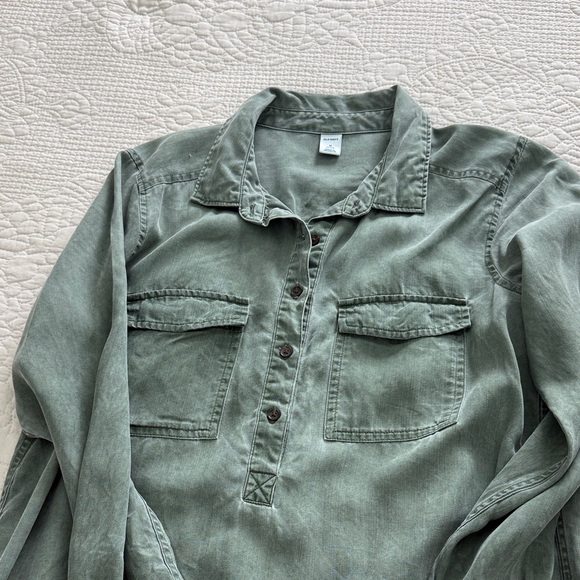 Green Denim old Navy Utility Button-Up Shirt Dress vintage olive green denim - Picture 6 of 11